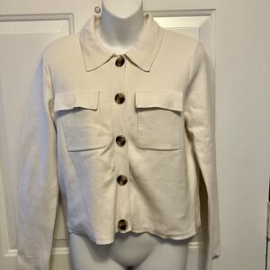Ann Taylor LOFT Size SP Small Cream Ivory Knit Sweater Jacket Cardigan Button Up